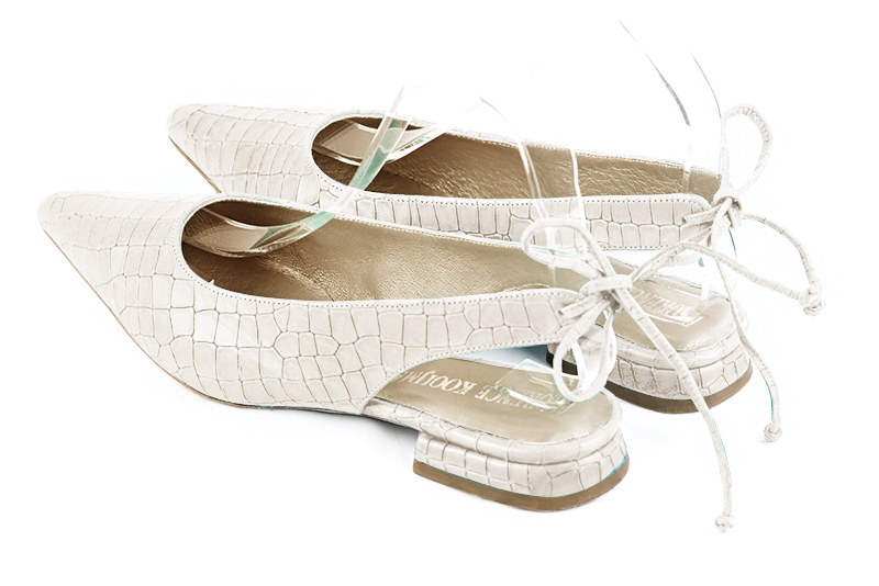 Off white women's slingback shoes. Pointed toe. Flat flare heels. Rear view - Florence KOOIJMAN